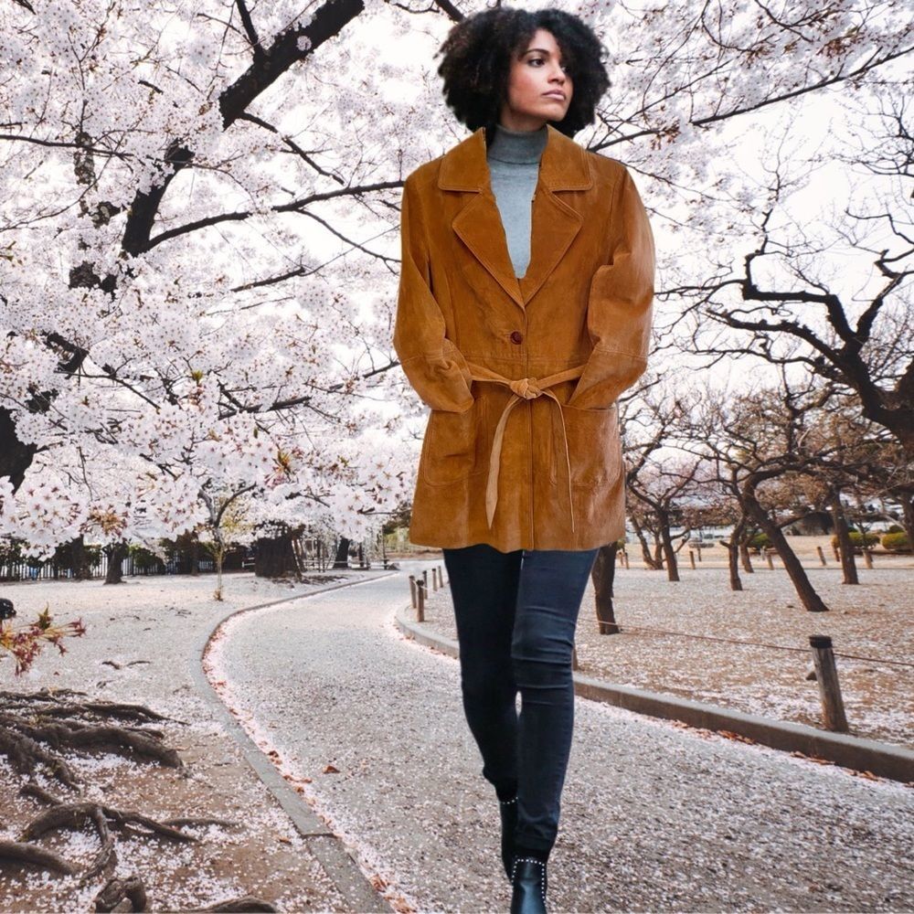 euc vtg 70s•suede jacket belted hipster boho groovy coat